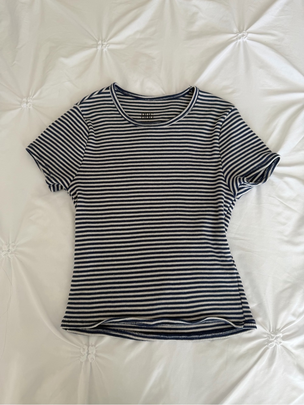 BDG Navy and White Striped Ribbed Short-Sleeve Tee